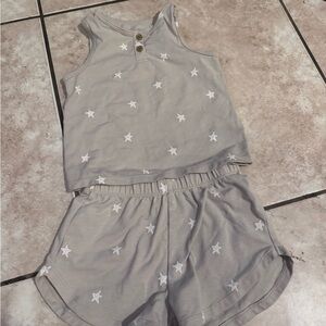 Cloud Island 2-Piece Outfit Set Toddler 18M Brown Star Print Henley Tank Shorts